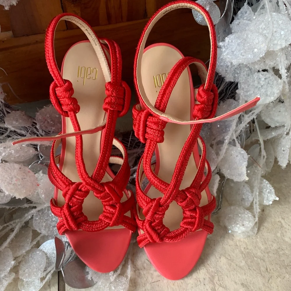 CAbi Red Knotted Strap Heeled Sandals